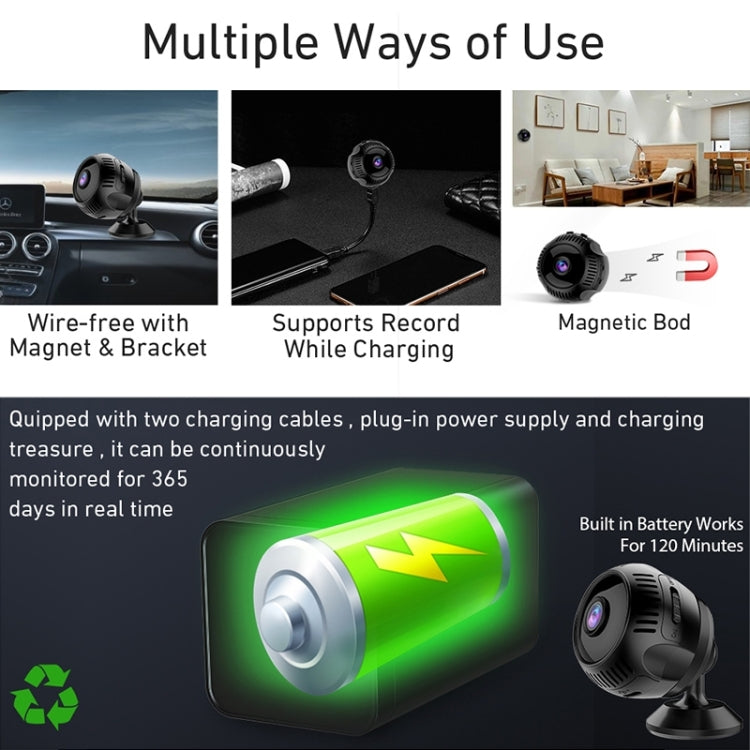 X7 1080P HD Smart Mini Wireless Network Camera, Support 160 Degrees Wide Angle & Motion Detection & Infrared Night Vision & TF Card
