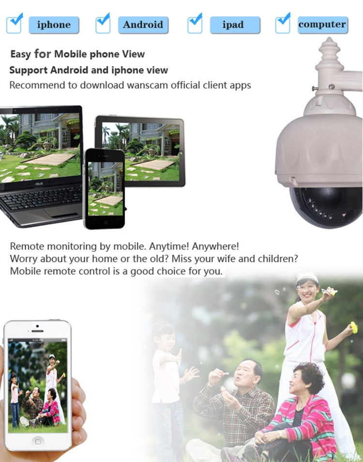 Wanscam HW0038 1.0MP 720P 1/4 inch 4mm Lens Waterproof WiFi IP PTZ Dome Camera,  Night Vision / Motion Detection, IR Distance: 15m