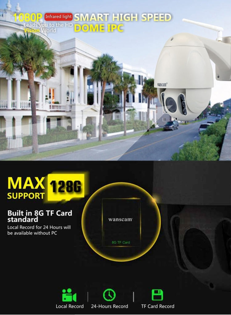 Wanscam HW0045 2.0MP 720P 1/2.7 inch 5x Optical Zoom Lens Waterproof WiFi IP PTZ Dome Camera,  Night Vision / Motion Detection, IR Distance: 80m