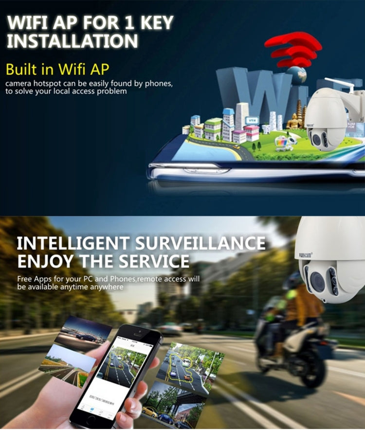 Wanscam HW0045 2.0MP 720P 1/2.7 inch 5x Optical Zoom Lens Waterproof WiFi IP PTZ Dome Camera,  Night Vision / Motion Detection, IR Distance: 80m