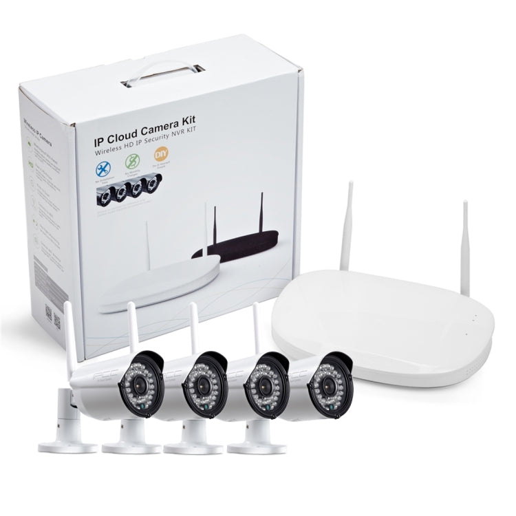 IPCC-Kit12 IPCC-N4 4 x Cameras HD 720P P2P 1.0 MP WiFi Wireless IP Security Camera + 4CH NVR Set, Support Monitor Detection & IR Night Vision(White)