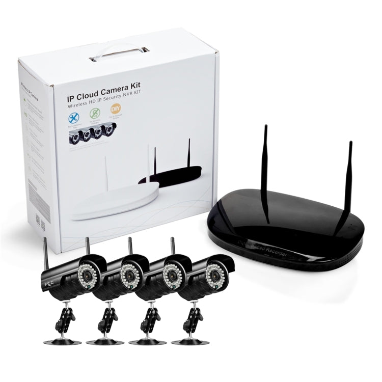 IPCC-Kit15N IPCC-N4 4 x HD 720P P2P 1.0 MP WiFi Wireless IP Security Camera + 4CH NVR Set, Support Monitor Detection & IR Night Vision(Black)