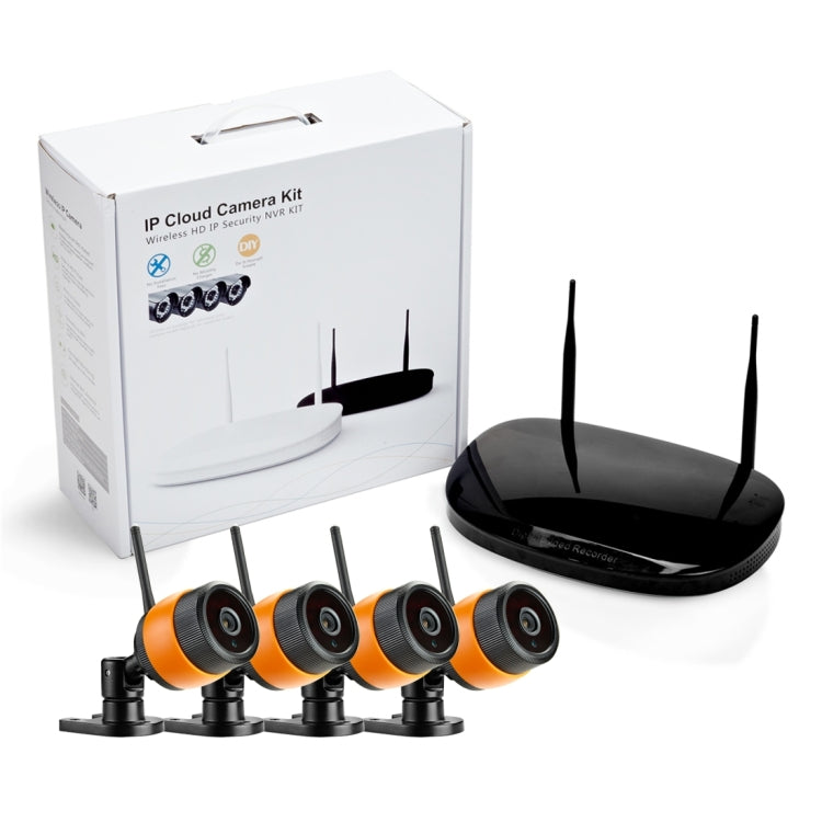 IPCC-KitB16 IPCC-N4 4 x HD 720P P2P 1.0 MP WiFi Wireless IP Security Camera + 4CH NVR Set, Support Monitor Detection & IR Night Vision(Black)