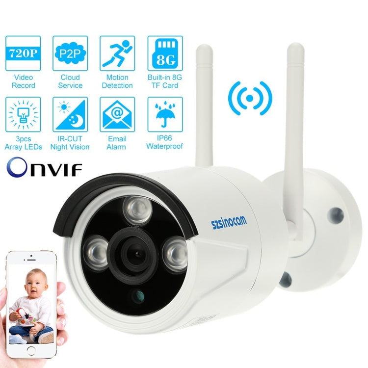 szsinocam SN-IPC-7042SW-SD HD 720P 1.0MP P2P IP Camera Wireless WiFi Smart Security Camera with 8G TF Card, Support Monitor Detection & IR Night Vision & Mobile Phone Remote Control(White)