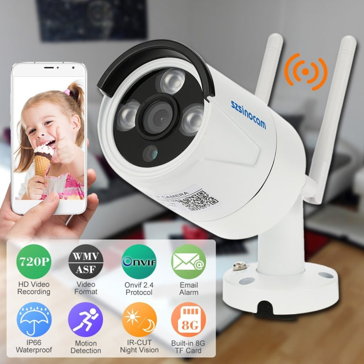 szsinocam SN-IPC-7042SW-SD HD 720P 1.0MP P2P IP Camera Wireless WiFi Smart Security Camera with 8G TF Card, Support Monitor Detection & IR Night Vision & Mobile Phone Remote Control(White)