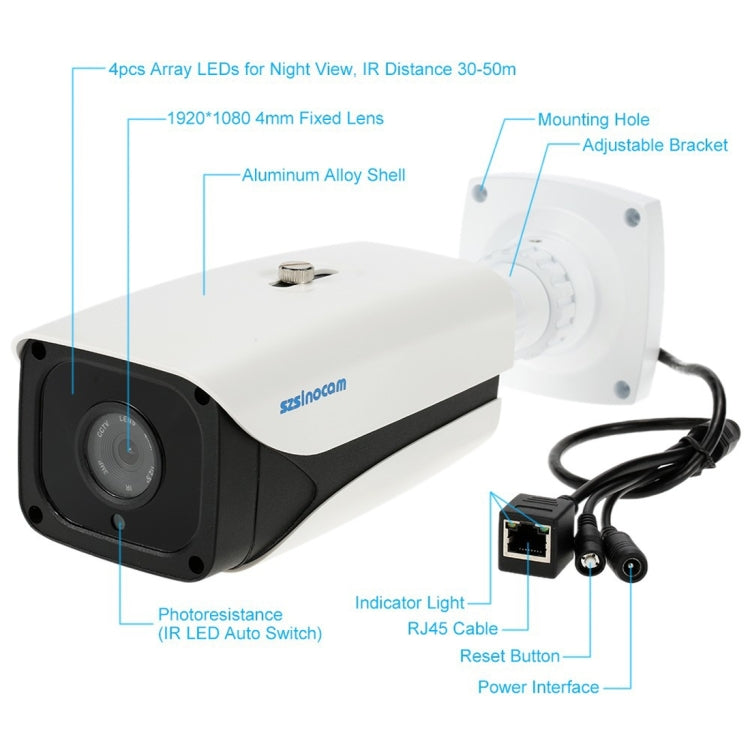 szsinocam SN-IPC-7038CSW HD 1080P 2.0MP P2P IP Camera Wireless WiFi Smart Security Camera, Support Monitor Detection & IR Night Vision & Mobile Phone Remote Control(White)