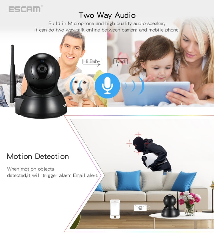 ESCAM QF007 1/4 inch  PTZ WiFi IP Camera, Support Motion Detection / Night Vision, IR Distance: 10m