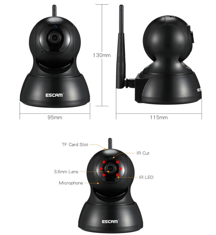 ESCAM QF007 1/4 inch  PTZ WiFi IP Camera, Support Motion Detection / Night Vision, IR Distance: 10m