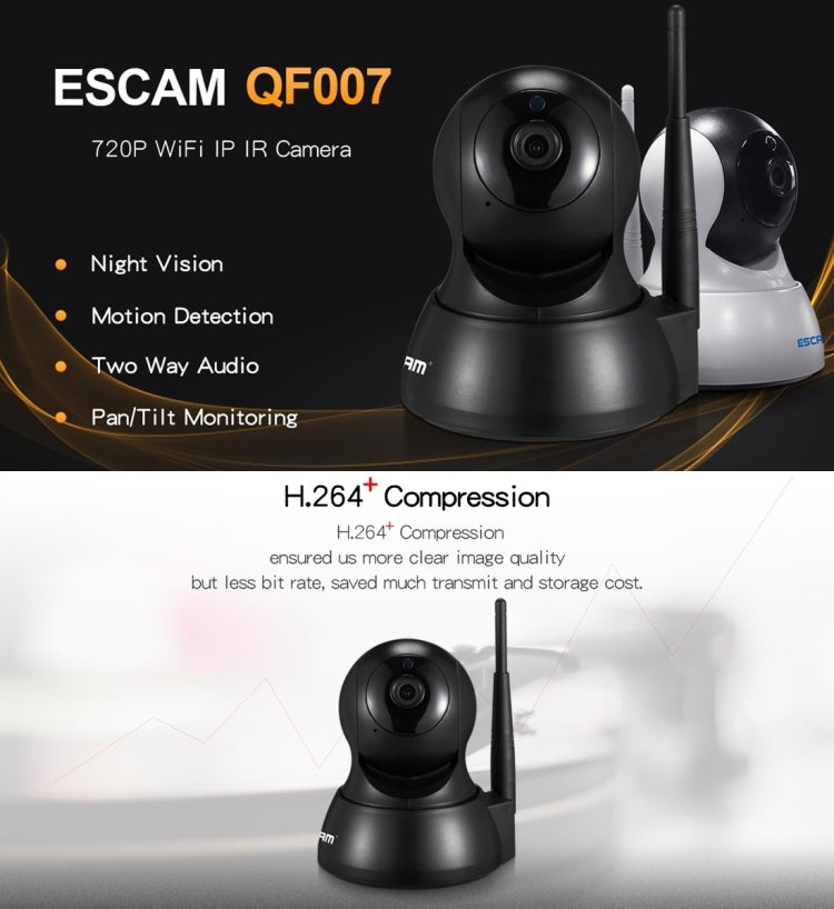 ESCAM QF007 1/4 inch  PTZ WiFi IP Camera, Support Motion Detection / Night Vision, IR Distance: 10m
