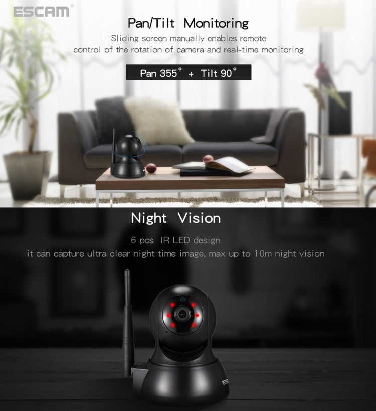 ESCAM QF007 1/4 inch  PTZ WiFi IP Camera, Support Motion Detection / Night Vision, IR Distance: 10m