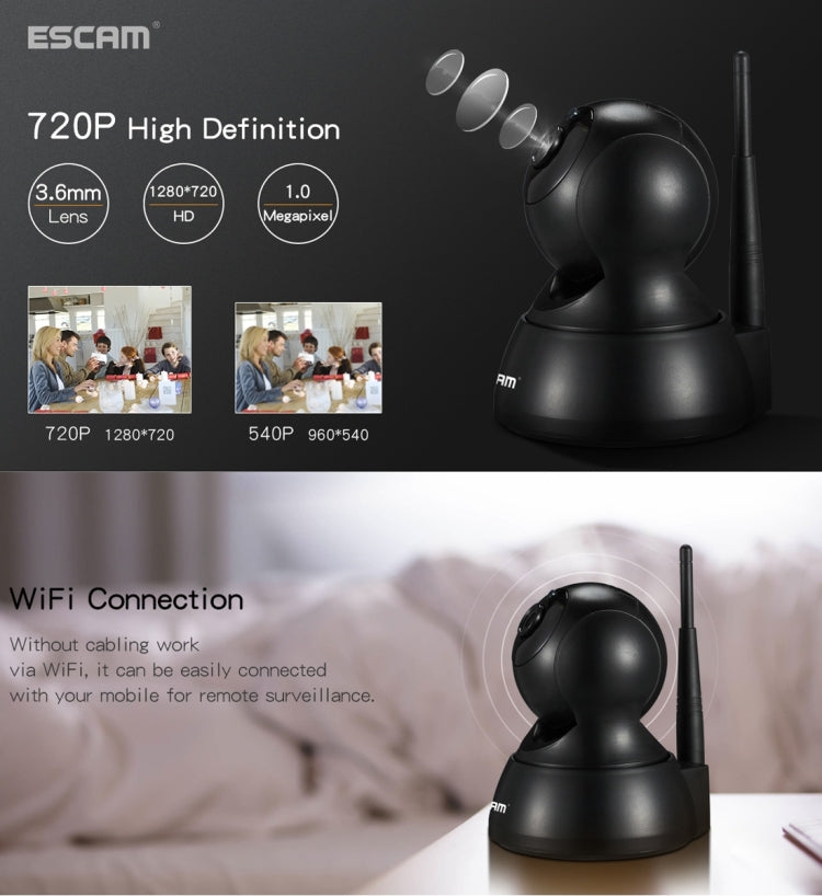 ESCAM QF007 1/4 inch  PTZ WiFi IP Camera, Support Motion Detection / Night Vision, IR Distance: 10m