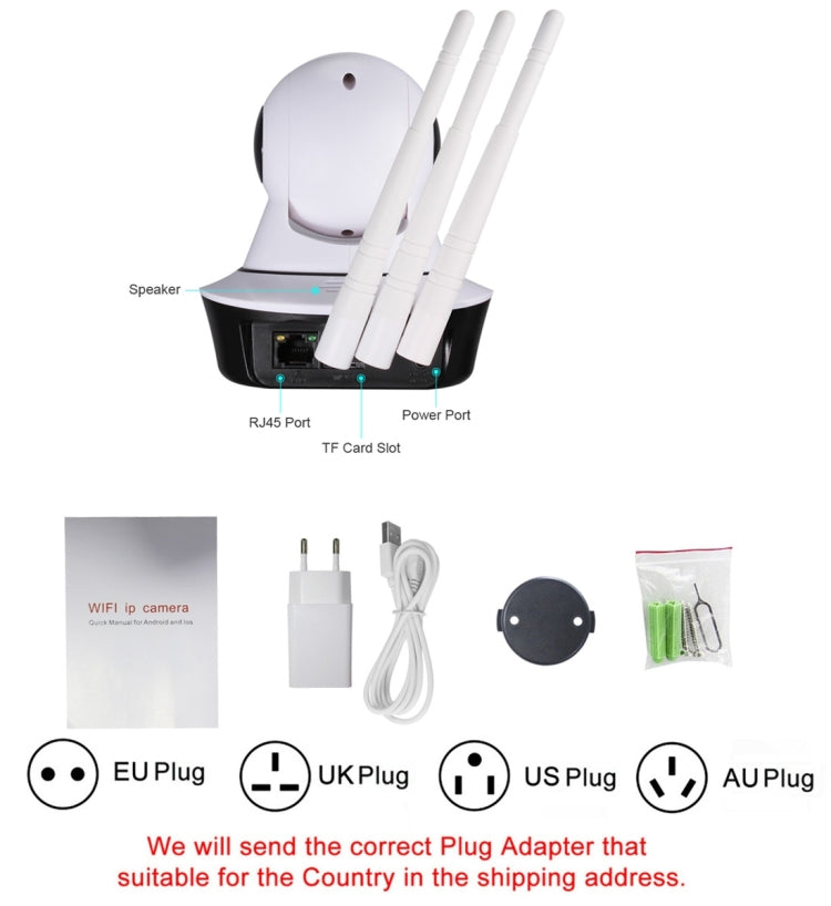 ESCAM QF503 1/4 inch 1.3MP PTZ WiFi IP Camera with 3 Antenna, Support Motion Detection / Night Vision, IR Distance: 10m (White)