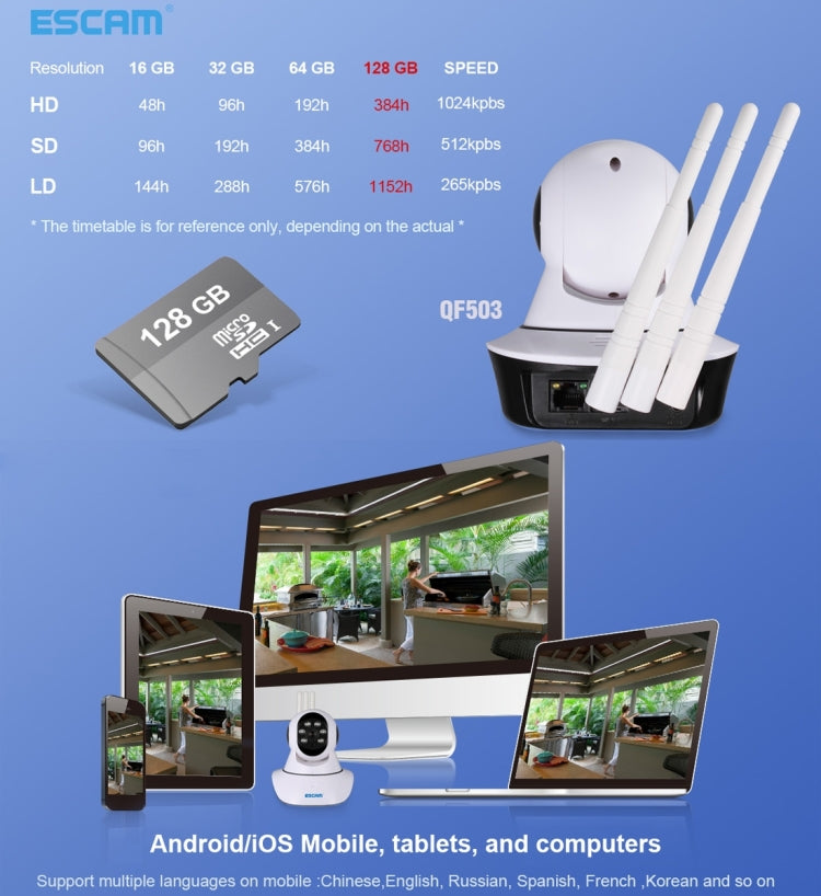 ESCAM QF503 1/4 inch 1.3MP PTZ WiFi IP Camera with 3 Antenna, Support Motion Detection / Night Vision, IR Distance: 10m (White)