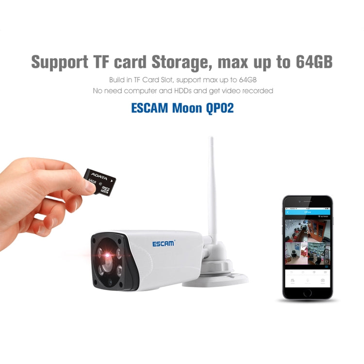 ESCAM Moon QP02 1/4 inch 1080P 2.0MP WiFi IP PTZ Camera, Support Motion Detection / Night Vision, IR Distance: 10m