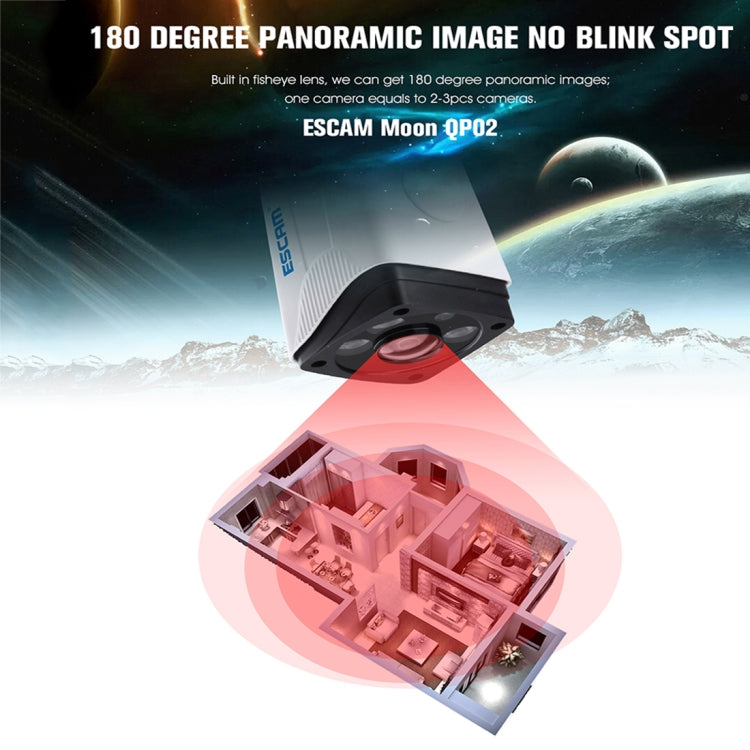 ESCAM Moon QP02 1/4 inch 1080P 2.0MP WiFi IP PTZ Camera, Support Motion Detection / Night Vision, IR Distance: 10m