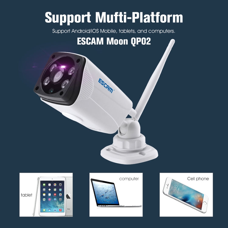 ESCAM Moon QP02 1/4 inch 1080P 2.0MP WiFi IP PTZ Camera, Support Motion Detection / Night Vision, IR Distance: 10m