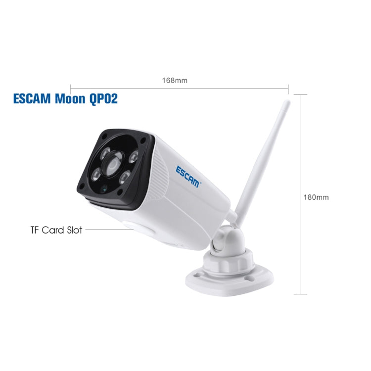 ESCAM Moon QP02 1/4 inch 1080P 2.0MP WiFi IP PTZ Camera, Support Motion Detection / Night Vision, IR Distance: 10m