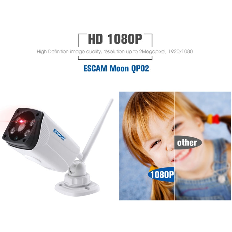 ESCAM Moon QP02 1/4 inch 1080P 2.0MP WiFi IP PTZ Camera, Support Motion Detection / Night Vision, IR Distance: 10m