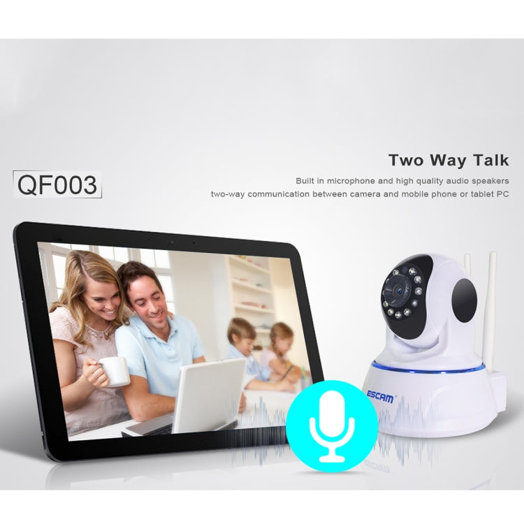 ESCAM QF003 1/4 inch 1080P 2.0MP WiFi IP PTZ Camera, Support Motion Detection / Night Vision, IR Distance: 5-10m