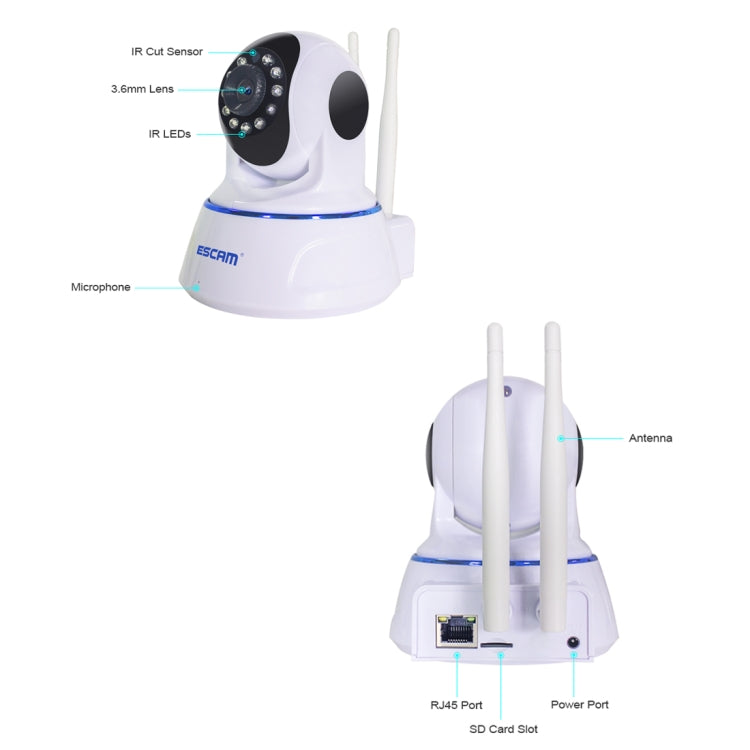 ESCAM QF003 1/4 inch 1080P 2.0MP WiFi IP PTZ Camera, Support Motion Detection / Night Vision, IR Distance: 5-10m