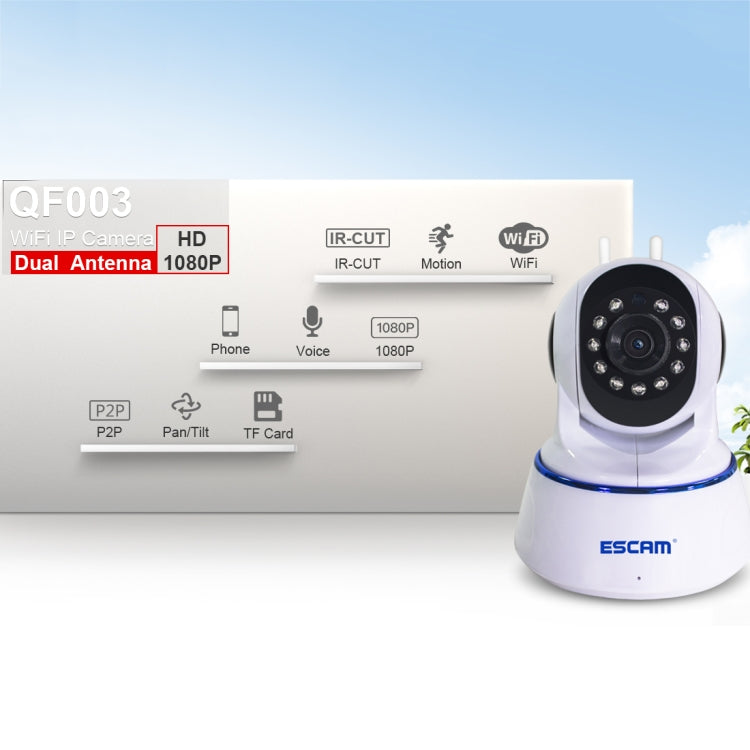ESCAM QF003 1/4 inch 1080P 2.0MP WiFi IP PTZ Camera, Support Motion Detection / Night Vision, IR Distance: 5-10m