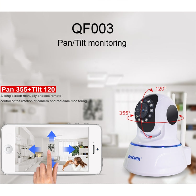 ESCAM QF003 1/4 inch 1080P 2.0MP WiFi IP PTZ Camera, Support Motion Detection / Night Vision, IR Distance: 5-10m