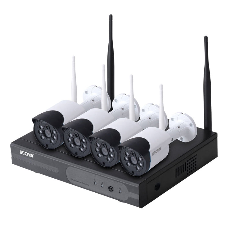 ESCAM WNK404 4CH 1080P 1/4 inch CMOS 1.0 Mega Pixel WiFi Bullet IP Camera NVR Kits, Support Night Vision / Motion Detection
