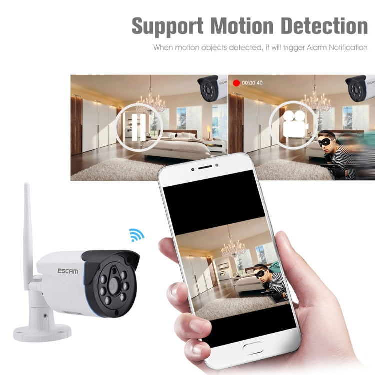 ESCAM WNK404 4CH 1080P 1/4 inch CMOS 1.0 Mega Pixel WiFi Bullet IP Camera NVR Kits, Support Night Vision / Motion Detection