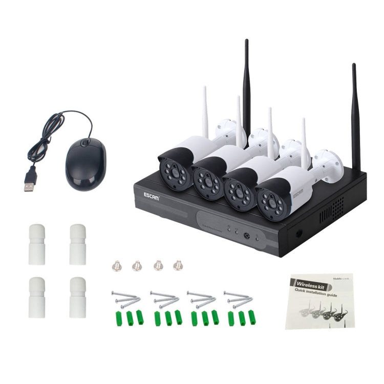 ESCAM WNK404 4CH 1080P 1/4 inch CMOS 1.0 Mega Pixel WiFi Bullet IP Camera NVR Kits, Support Night Vision / Motion Detection