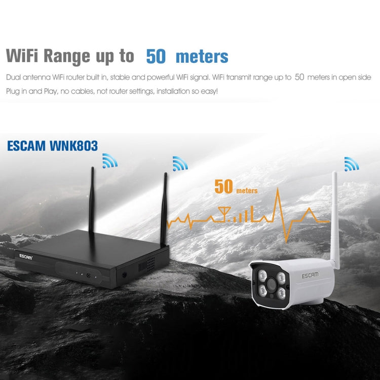 ESCAM WNK803 8CH 1080P 1/4 inch CMOS 2.0 Mega Pixel WiFi Bullet IP Camera NVR Kits, Support Night Vision / Motion Detection