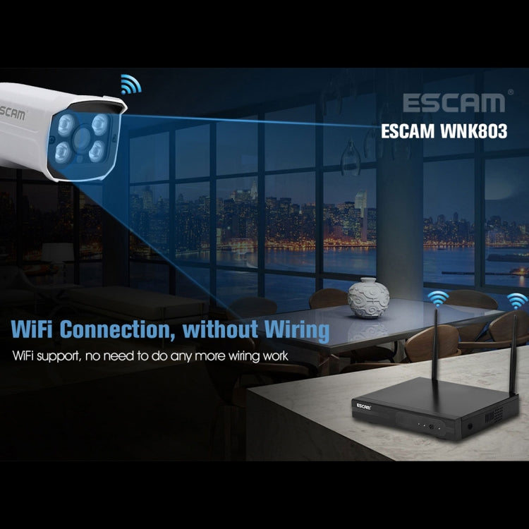 ESCAM WNK803 8CH 1080P 1/4 inch CMOS 2.0 Mega Pixel WiFi Bullet IP Camera NVR Kits, Support Night Vision / Motion Detection