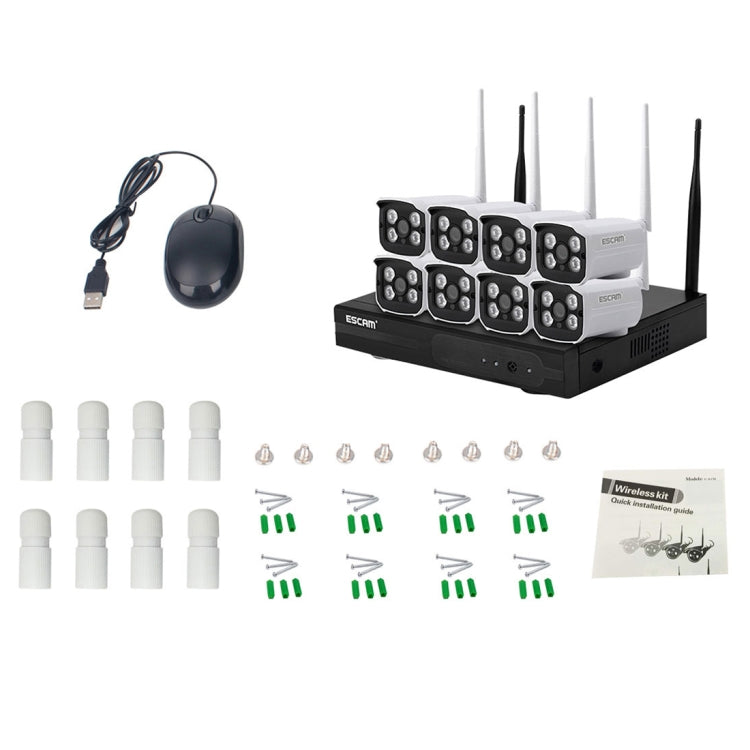 ESCAM WNK803 8CH 1080P 1/4 inch CMOS 2.0 Mega Pixel WiFi Bullet IP Camera NVR Kits, Support Night Vision / Motion Detection