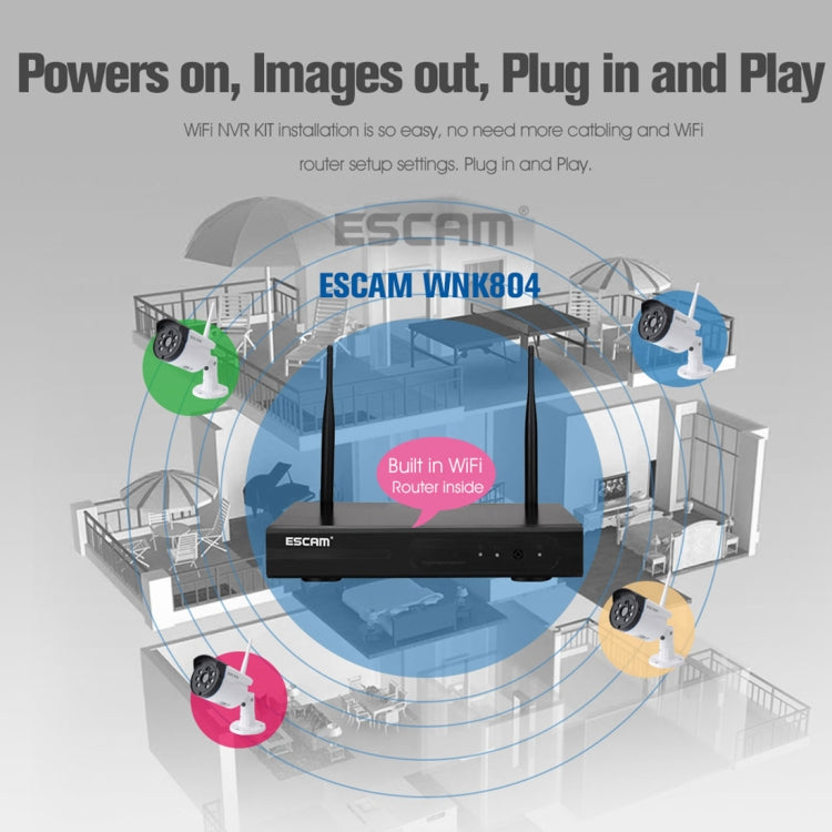 ESCAM WNK804 8CH 1080P 1/4 inch CMOS 2.0 Mega Pixel WiFi Bullet IP Camera NVR Kits, Support Night Vision / Motion Detection