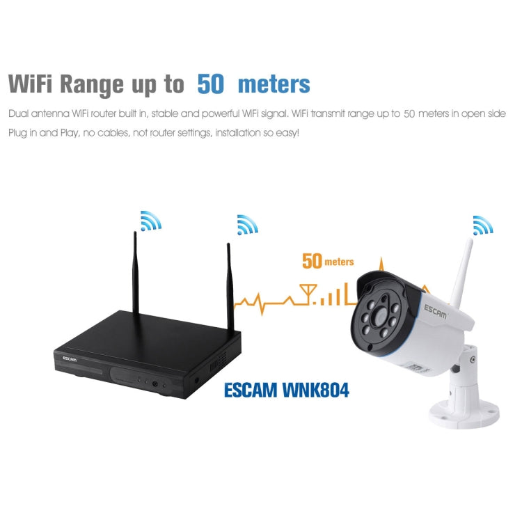 ESCAM WNK804 8CH 1080P 1/4 inch CMOS 2.0 Mega Pixel WiFi Bullet IP Camera NVR Kits, Support Night Vision / Motion Detection