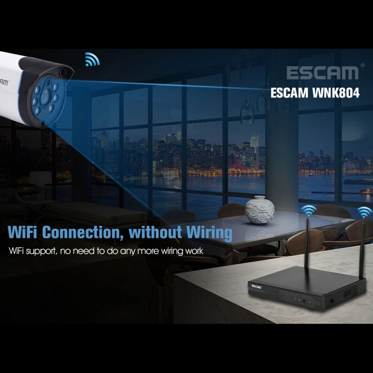 ESCAM WNK804 8CH 1080P 1/4 inch CMOS 2.0 Mega Pixel WiFi Bullet IP Camera NVR Kits, Support Night Vision / Motion Detection