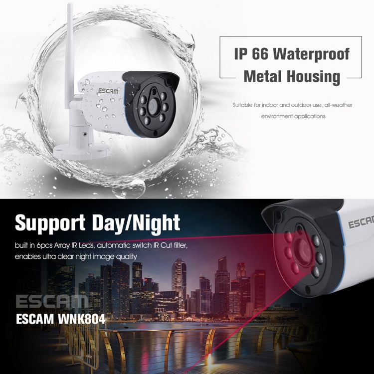 ESCAM WNK804 8CH 1080P 1/4 inch CMOS 2.0 Mega Pixel WiFi Bullet IP Camera NVR Kits, Support Night Vision / Motion Detection