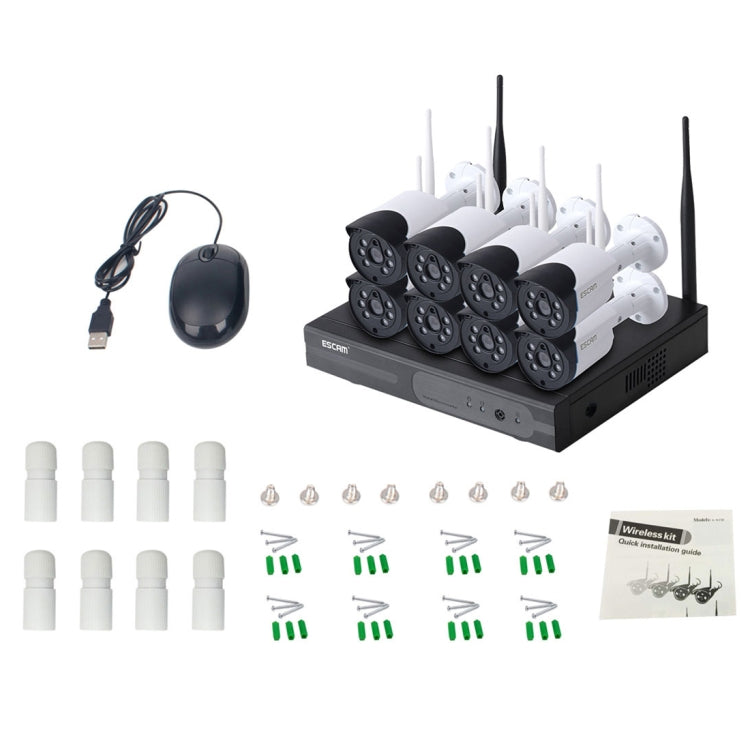 ESCAM WNK804 8CH 1080P 1/4 inch CMOS 2.0 Mega Pixel WiFi Bullet IP Camera NVR Kits, Support Night Vision / Motion Detection