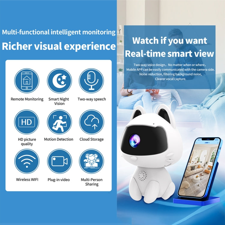 K9 Cute Pets Smart Home Camera, Support Night Vision & Two-way Voice & Motion Detection  - White