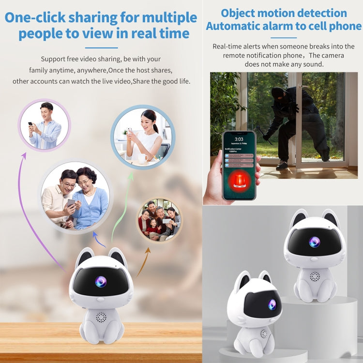 K9 Cute Pets Smart Home Camera, Support Night Vision & Two-way Voice & Motion Detection  - White