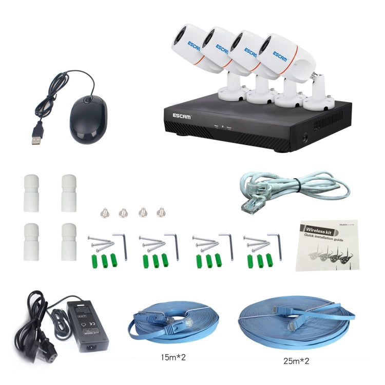ESCAM PNK405 NVR Kits HD 1080P 4 Channel Security System Waterproof IR Camera, Support Night Vision, IR Distance: 10m
