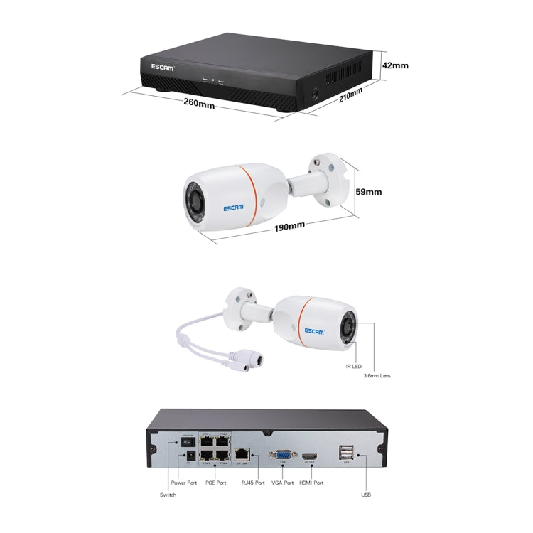 ESCAM PNK405 NVR Kits HD 1080P 4 Channel Security System Waterproof IR Camera, Support Night Vision, IR Distance: 10m