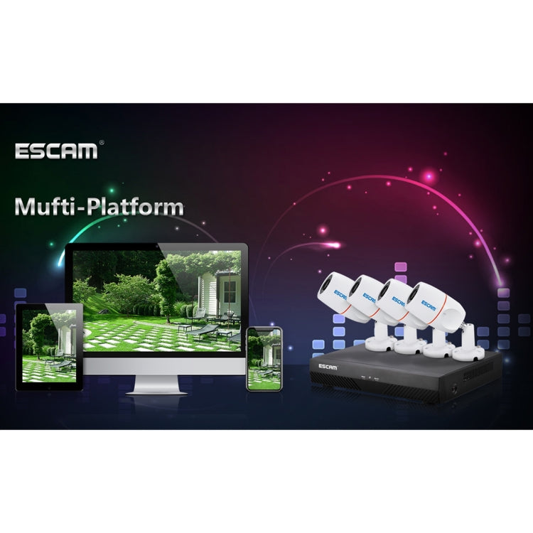 ESCAM PNK405 NVR Kits HD 1080P 4 Channel Security System Waterproof IR Camera, Support Night Vision, IR Distance: 10m