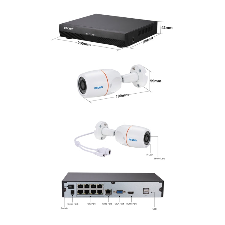 ESCAM PNK805 NVR Kits HD 1080P 8 Channel Security System Waterproof IR Camera, Support Night Vision / Motion Detection, IR Distance: 10m