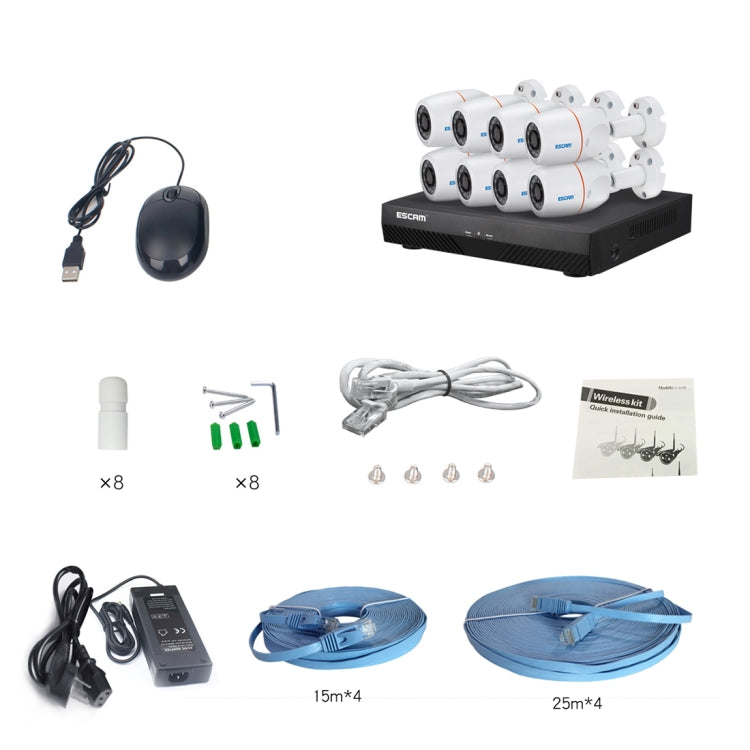 ESCAM PNK805 NVR Kits HD 1080P 8 Channel Security System Waterproof IR Camera, Support Night Vision / Motion Detection, IR Distance: 10m