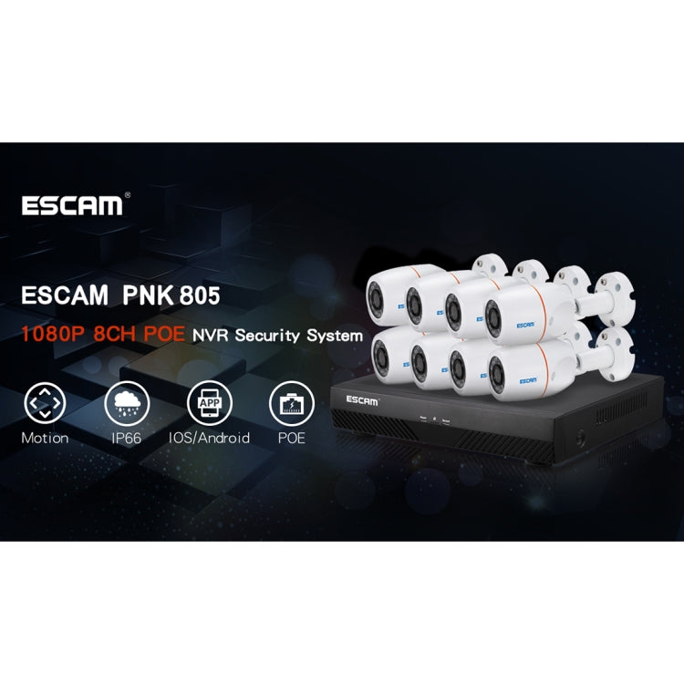 ESCAM PNK805 NVR Kits HD 1080P 8 Channel Security System Waterproof IR Camera, Support Night Vision / Motion Detection, IR Distance: 10m