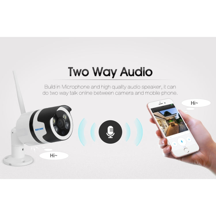 ESCAM QF508 Waterproof 2-way Audio Surveillance Security HD 1080P Wireless Wifi IP Bullet Camera, Support Night Vision / Motion Detection, IR Distance: 10m