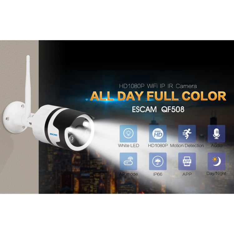 ESCAM QF508 Waterproof 2-way Audio Surveillance Security HD 1080P Wireless Wifi IP Bullet Camera, Support Night Vision / Motion Detection, IR Distance: 10m