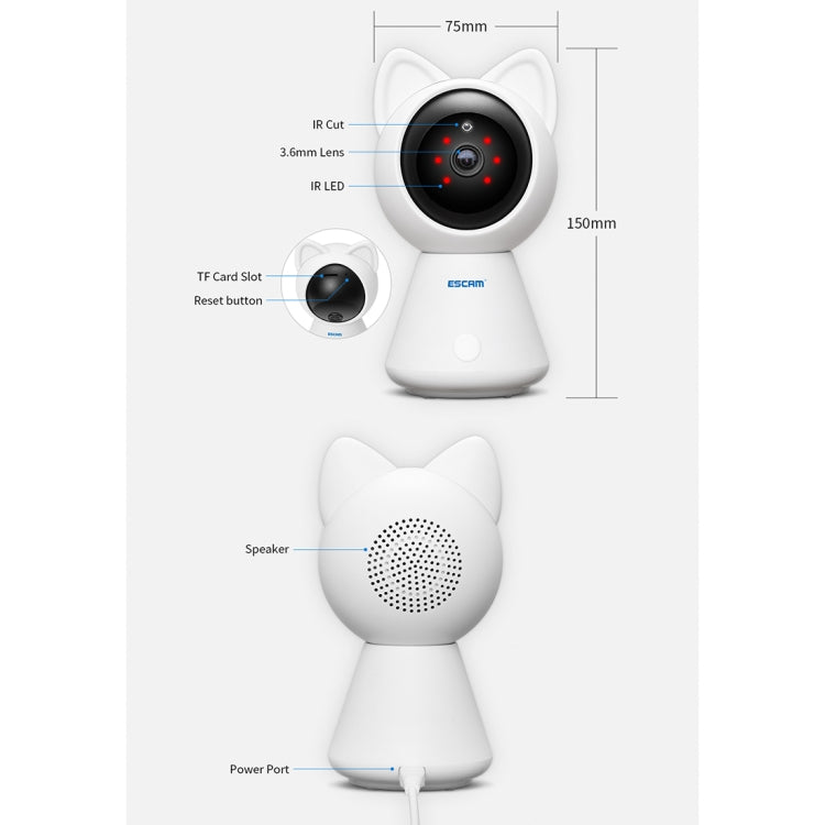 ESCAM QF509 Indoor 2-way Audio Tilt HD 1080P Wireless Wifi IP IR Camera, Support Night Vision / Motion Detection, IR Distance: 10m