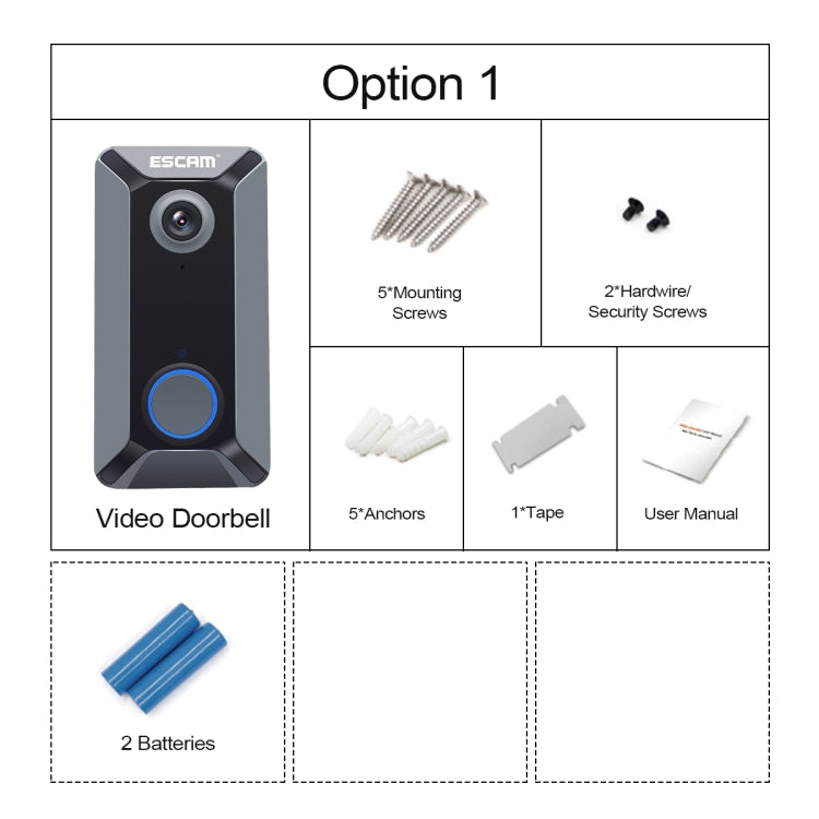 ESCAM V6 720P 2.6mm 140 Degree Wide-angle Lens IP65 Waterproof Smart Wireless Video Doorbell with Battery, without Chime, Support Infrared Night Vision & APP Push Notification & Free Cloud Storage