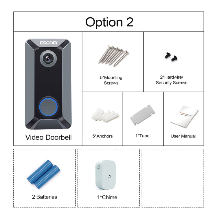ESCAM V6 720P 2.6mm 140 Degree Wide-angle Lens IP65 Waterproof Smart Wireless Video Doorbell with Battery & Chime, Support Infrared Night Vision & APP Push Notification & Free Cloud Storage